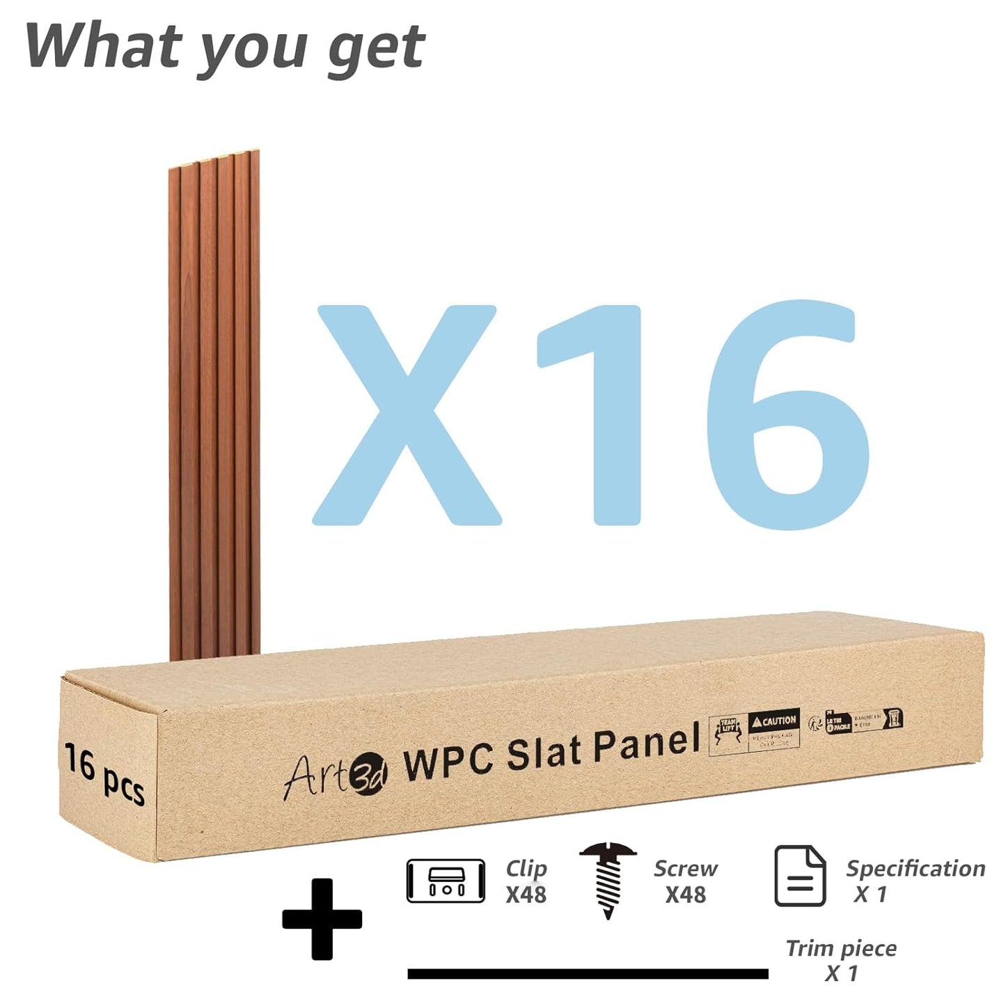 Art3d WPC Wainscoting Panels, 16-Pack 48 x 6 Inch 3D Wall Accents for Interior Wall Decor, Living Room, Bedroom, Teak