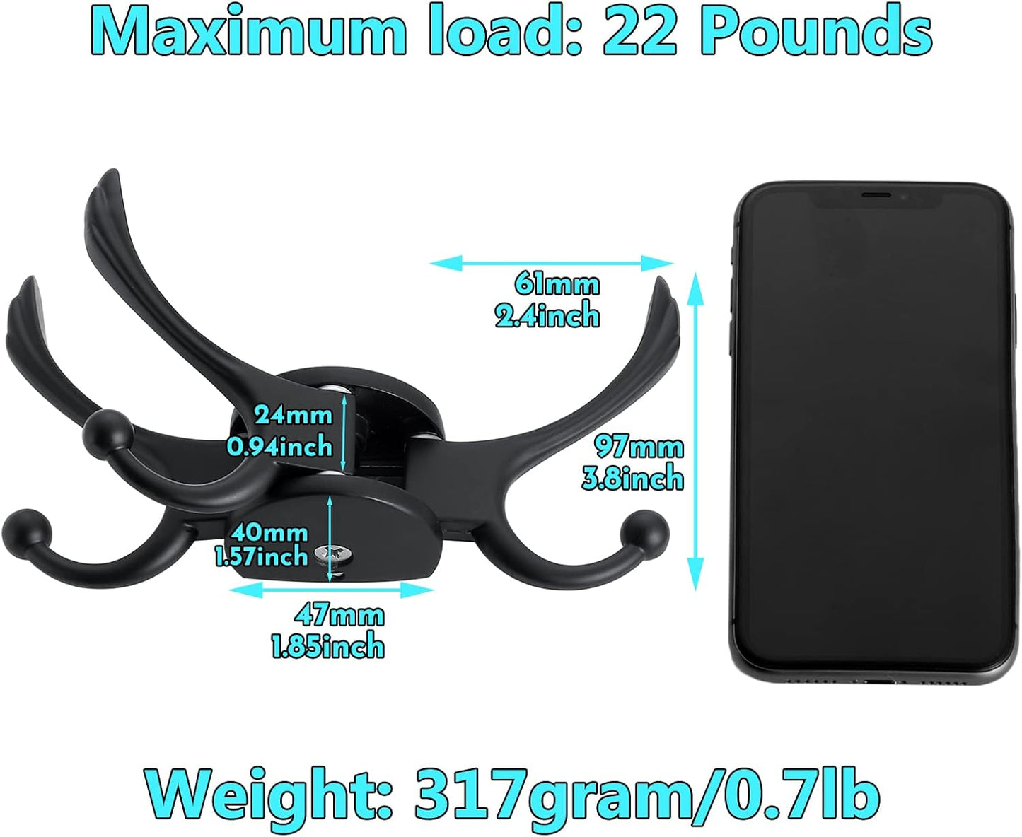 Swivel Coat Hook 2 Pack Heavy Duty Space Saving Towel Rope Hook Wall Mount Triple Swing Arms for RV Bathroom Kitchen Garage,Matt Black