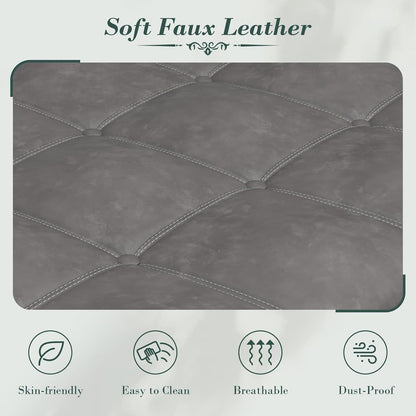 Apicizon 51”Bench with Storage, Upholstered Tufted Button Window Bench with Plenty Hidden Storage Space,Faux Leather Ottoman Bench for Bedroom, Living Room, Entryway，Gray