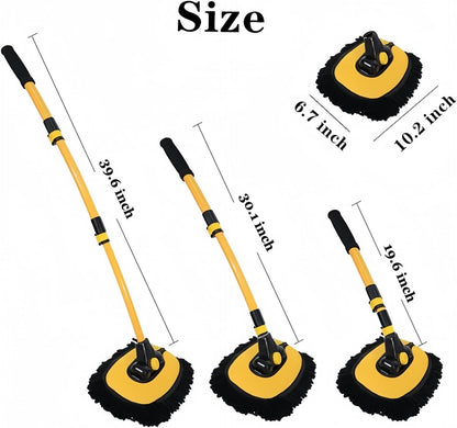 Car Wash Brush with Long Handle, Chenille Microfiber Mop Mitt with 1 Replacement Head, Wheel Brush Extension Pole Cleaning Kit & Towels for Cars & Trucks - 5PCS