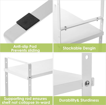 Expandable Cabinet Shelf Organizer Rack, Stackable Kitchen Counter Storage Shelves Stand, Adjustable Height Pantry Shelf Spice Rack (White, 2 Pack)