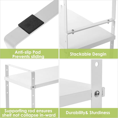 Expandable Cabinet Shelf Organizer Rack, Stackable Kitchen Counter Storage Shelves Stand, Adjustable Height Pantry Shelf Spice Rack (White, 1 Pack)