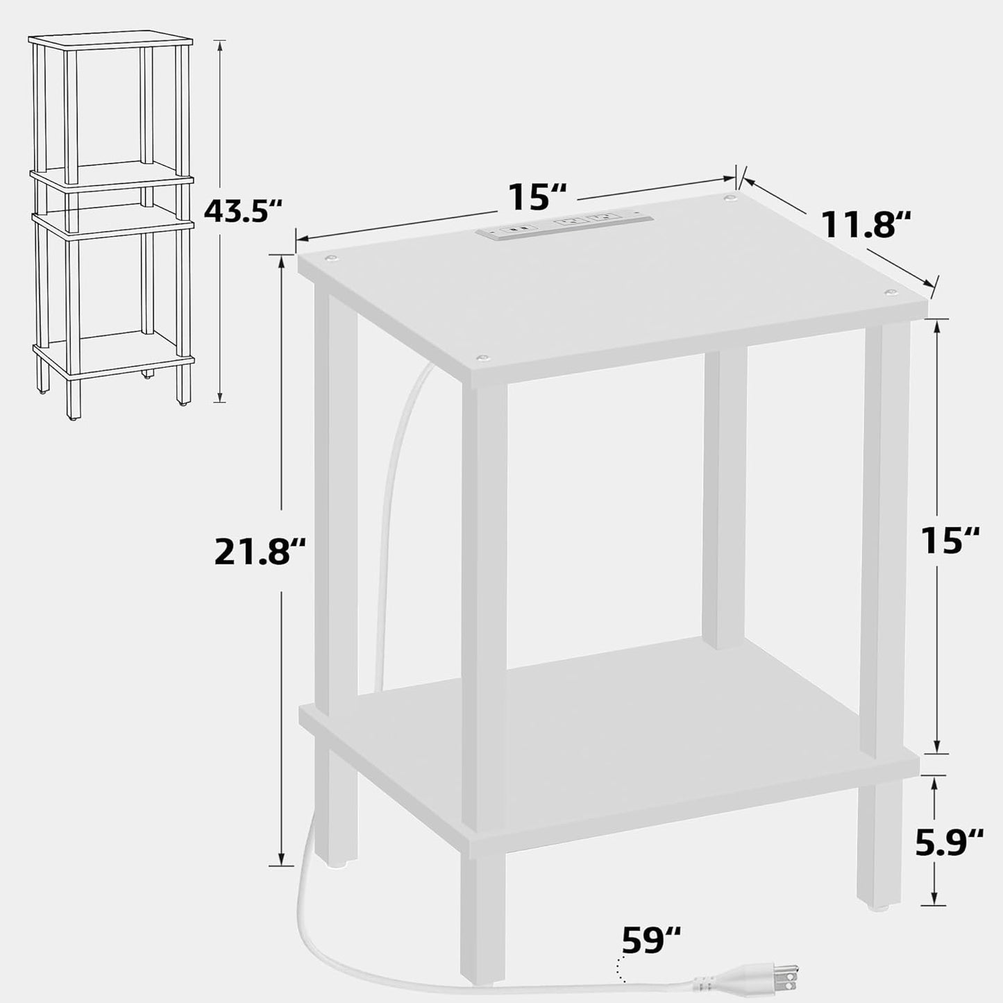 TUTOTAK End Table with Charging Station, Small Side Table with Outlets, Nightstand Bedside Table, 2-Tier Storage Shelf for Small Space, Living Room, Bedroom, White TB01BW040