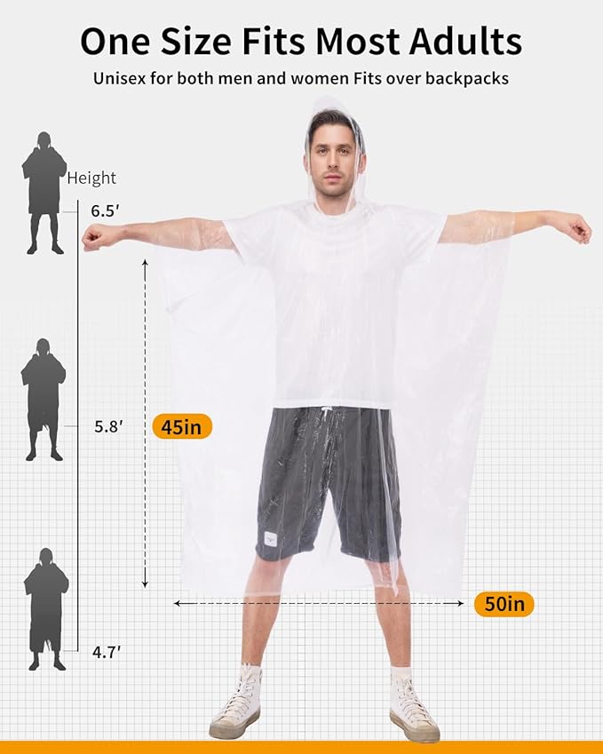 Hitituto Rain Ponchos for Adults - Extra Long Emergency Poncho with Hood, 6/12/24 Family Pack Raincoat, Home Survival Kits