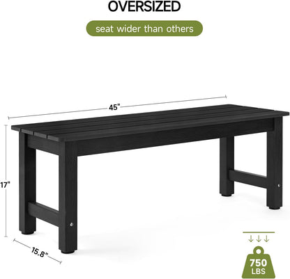 Outdoor Bench, 2-Person Poly Lumber Garden Bench, All-Weather Patio Bench Will not Rot and Fade for Garden, Porch, Backyard and Park, Easy Installation, Black