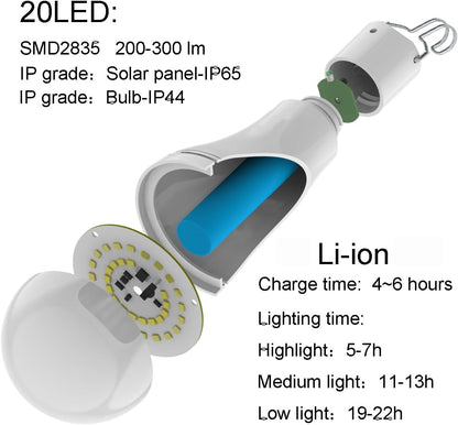 Solar Light Bulb Portable 350LM Solar Powered Camping Light Led Lantern Outdoor for Lamp Light Hiking Fishing Tent Indoor Shed Chicken Coop Hurricane Emergency with USB Chargeable
