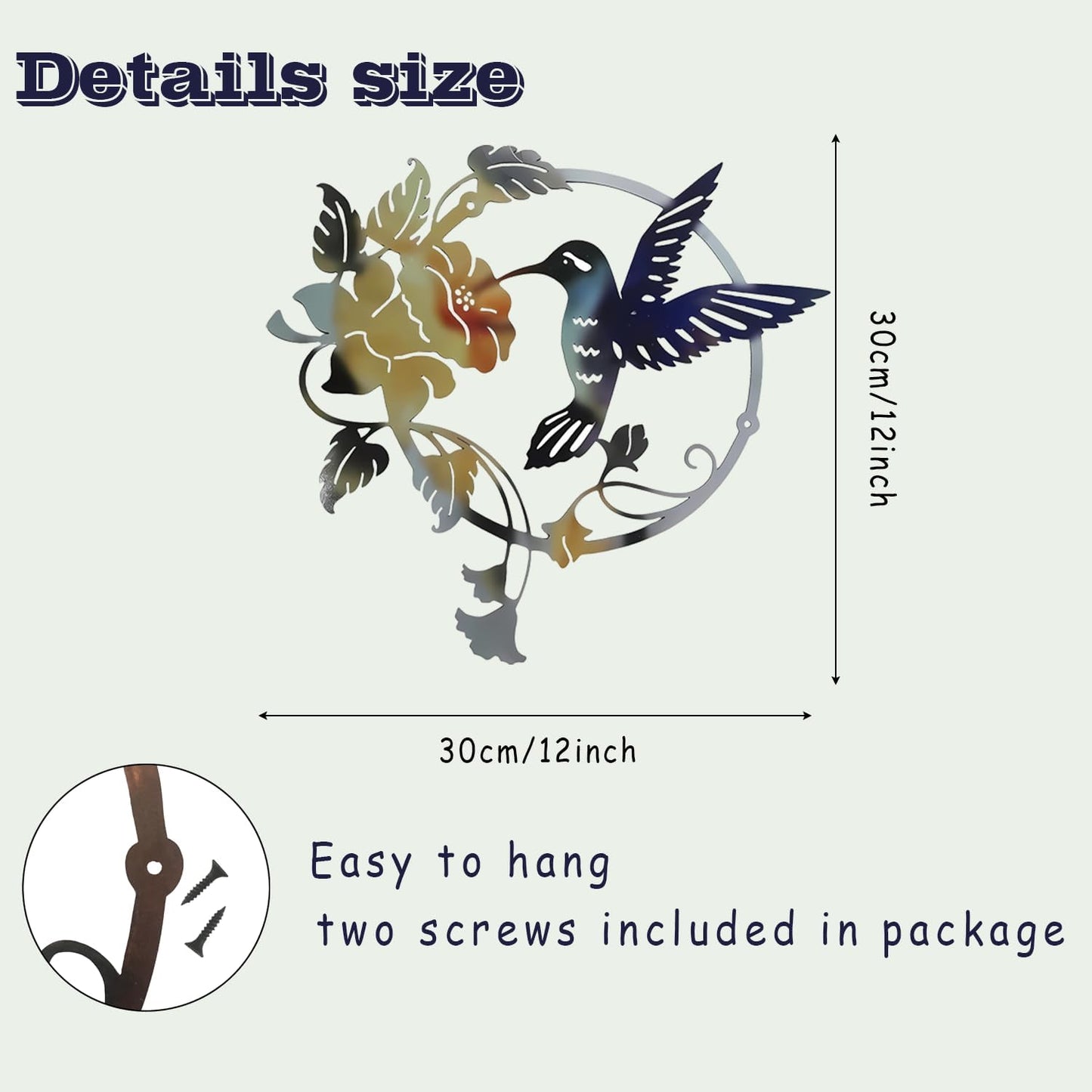Zoihet Round Metal Bird Wall Art Decor - Hummingbird Wall Art Silhouette for your patio, garden, and fence Art Decor, Bird Wall Silhouette Indoor and Outdoor Hanging (Yellow)