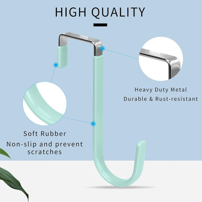 FYY Over The Door Hooks, 4 Pack Door Hangers Hooks with Rubber Prevent Scratches Heavy Duty Organizer Hooks for Living Room, Bathroom, Bedroom Hanging Clothes, Towels, Hats, Coats, Bags Green