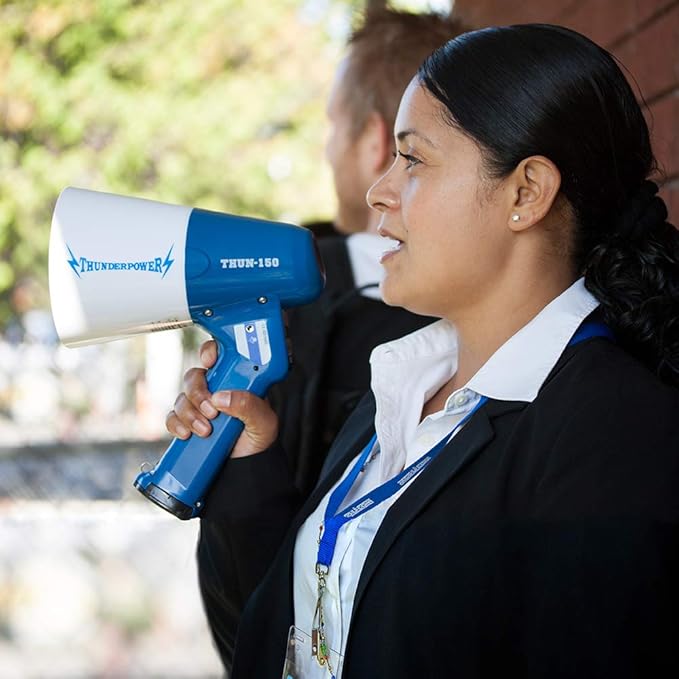 ThunderPower THUN150 Extra-Loud Megaphone Speaker – 600-Yard Range Bullhorn Megaphone with Siren & Voice Modes – 15W Loud Speaker Megaphones for Public Safety, Sports, Teachers, and Protests