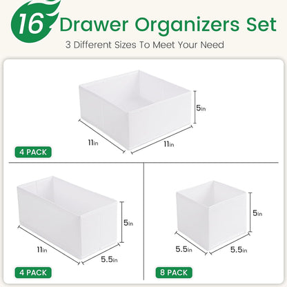 Criusia 16 Pack Underwear Drawer Organizer, Drawer Organizer Clothes, Foldable Cloth Storage Box Closet Dresser Drawer Divider Organizer for Clothes, Scarves (White)