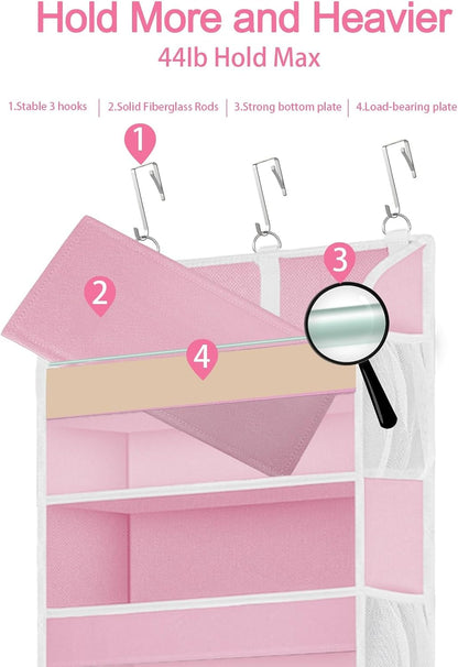 2 Pack Over The Door Storage Organizer with 5 Pockets 10 Mesh Pockets, 44 lbs Weight Capacity Door Hanging Organizers and Storage for Bedroom,Bathroom,Nursery,Kidroom,Babyroom