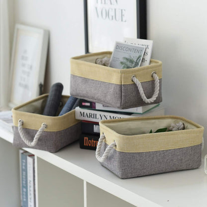 Fabric Storage Baskets for Organizing(6 Pack) Small Baskets for Shelves,storage, Laundry, Nursery, Closets, Decorative Baskets for Gifts Empty (Grey & gold, 11.8” x 7.8” x 5.1”)