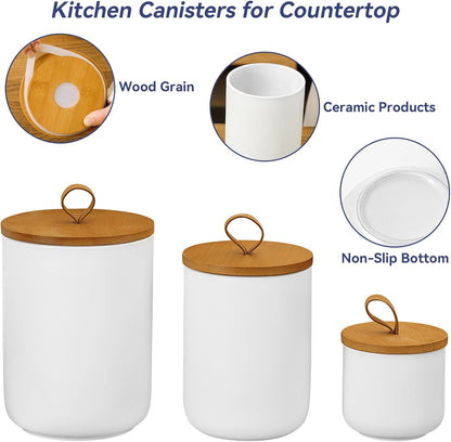 Ceramic Storage Jars, Modern Elegant Highly Polished Airtight Gorgeous Storage Canisters with Wooden Lid Small Food Stroage Jar for Kitchen Spice Tea Vanilla Sugar Coffee Beans (White trumpet)