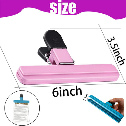 6 Pack Heavy Duty Bag Clip - Large Food Storage Clips for Chips, Snacks, Seal Bags - Durable Plastic Sealing Clips for Home, Office (3.5 x 6 Inch)