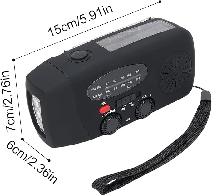 2000mAh Wind Up Radio, Portable Solar Emergency Radio with SOS Alarm, AM FM Weather and Torch, for Power Outage Camping Hiking (Black)
