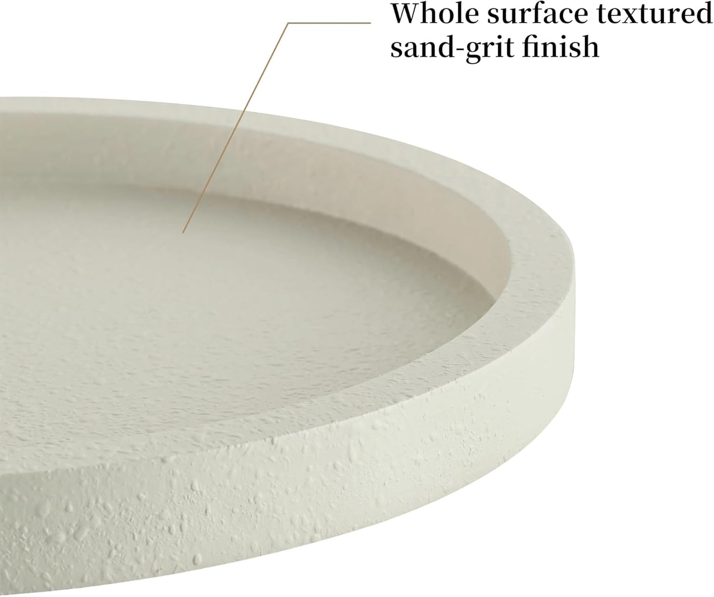 Hanobe Decorative Tray for Coffee Table: Round Ottoman Tray for Living Room 12" Modern Dining Table Organizer Decor Dresser Display Entryway Countertop Cream White