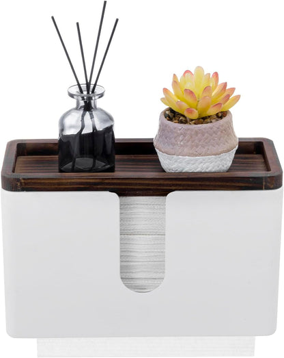 MyGift Deluxe Modern Matte White Metal Folded Commercial Paper Towel Holder with Rustic Burnt Solid Wood Tray Lid, Wall Mounted Trifold Multifold Z Fold Disposable Napkin Dispenser