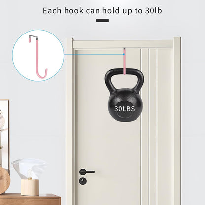FYY Over The Door Hooks, 4 Pack Upgraded Long Door Hangers Hooks with Rubber Prevent Scratches Heavy Duty Organizer Hooks for Hanging Clothes, Towels, Hats, Coats, Bags Pink