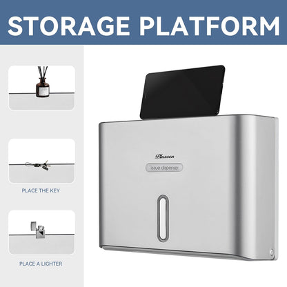 Paper Towel Dispenser Wall Mount, Adhesive No Drilling Multifold Trifold C Fold Commercial Hand Towel Dispenser,Silver