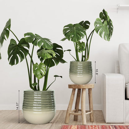 10.8" H Resin Tall Planters for Outdoor Plants, Modern Emerald Round Tapered Plastic Flower Pot for Outdoor and Indoor Plants, Large Plant Pot with Drainage Holes and Rubber Plug for Home Garden Patio