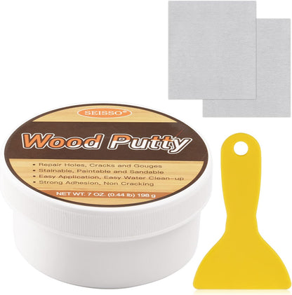 SEISSO Wood Putty, Water-Based Woods Filler, White Wooden Putty for Trim, Woods Filler Paintable, Stainable, Wooden Furniture Repair kit - Restore Wooden Table, Cabinet, Floors, Door
