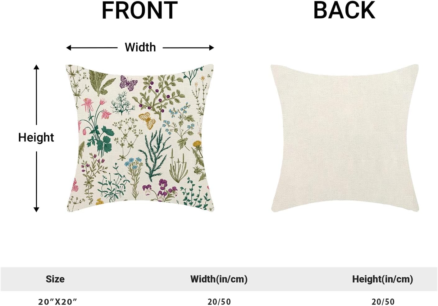 CXMEIFLY Spring Pillow Covers 20 x 20 Inch Set of 2 Vintage Sage Green Teal Wild Flowers Decor Throw Pillows Leaves Plant Outdoor Farmhouse Decorative Cushion Cases for Couch Bed Sofa Decoration