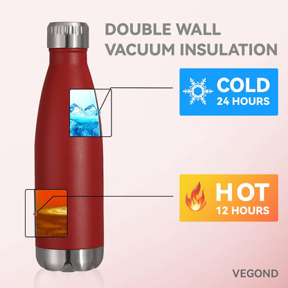 VEGOND 17oz Stainless Steel Water Bottles, Reusable Metal Sports Water Bottle Keeps Drink Hot and Cold, BPA Free Double Wall Vacuum Cola Shape Insulated Water Bottle for Camping Gym, 1 Pack