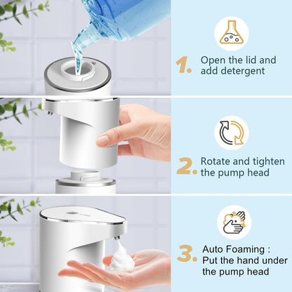 Automatic Foaming Soap Dispenser, Type C Rechargeable Hand Free Pump Soap Dispenser Electric Dispenser for Bathroom Countertop, Kitchen 350mL