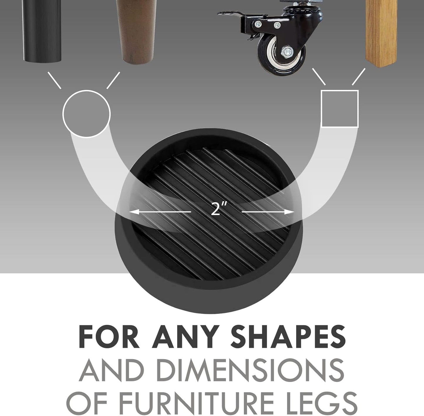 2X2 Round Rubber Caster Cups, Non Slip Furniture Pads, Anti-Slip Gripper, Anti Skid Furniture Feet, Anti Slide Floor Protector for Bed Couch Table Chair Stoppers - (Black, 8 Pack)