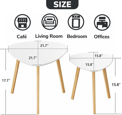 BAMEOS Bamboo Nesting Triangle End Table,Set of 2 Coffee Table Modern Minimalist Side Table for Living Room, Balcony in White