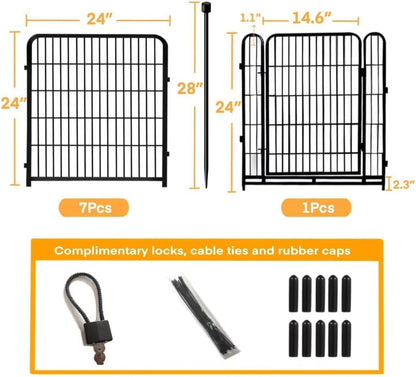 24 in(H) Decorative Garden Fences with Gate, 8 Panels Total 15.7 ft(L) Heavy Duty Iron Animal Barrier Fence for Yard,Suitable for Indoor Pet Fence Or Outdoor Dog Fencing, Garden Border Fence