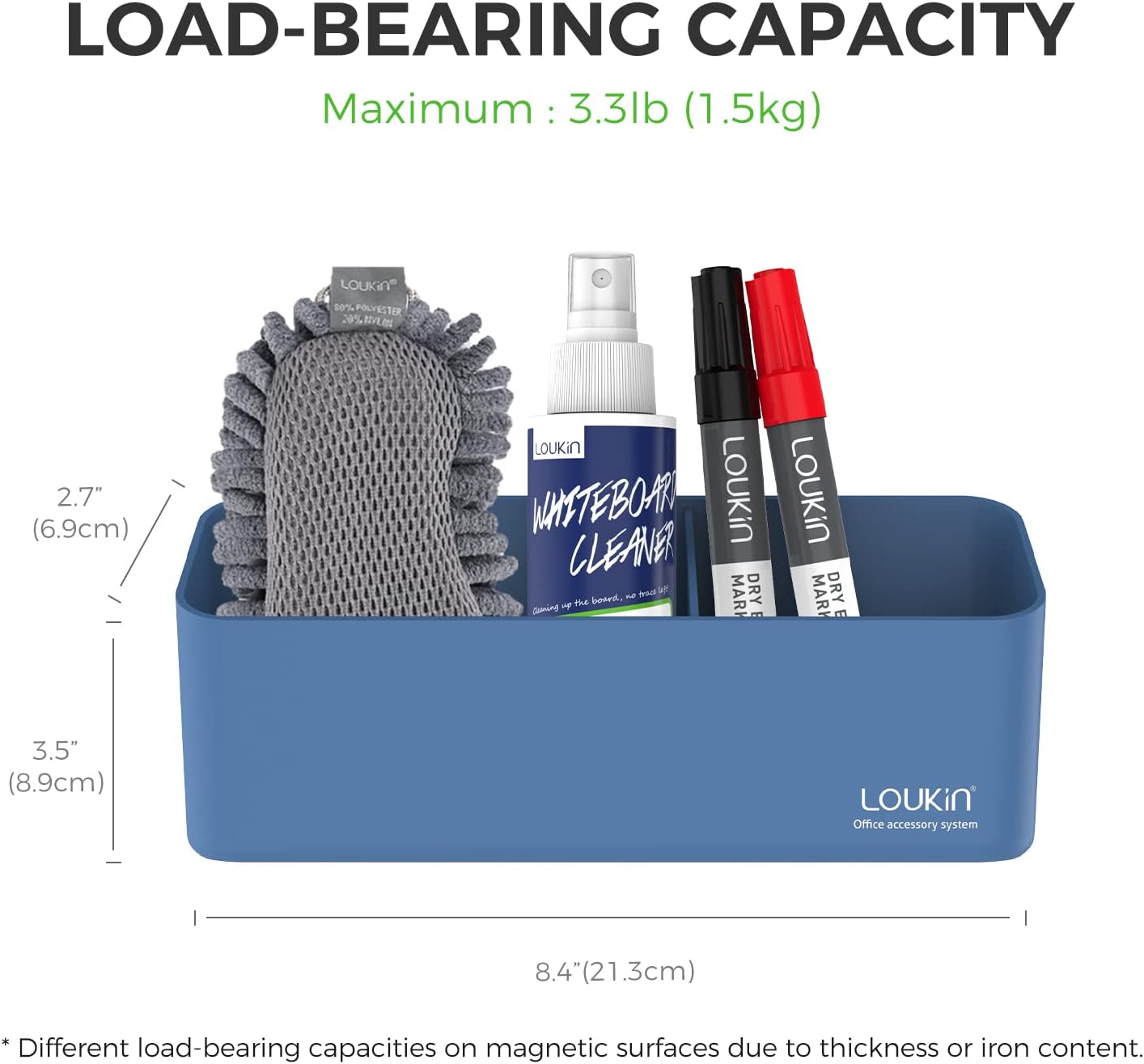 loukin Magnetic and Adhesive Marker Holder, Dry Erase Accessory Tray, Magnetic Storage Organizer for Whiteboard, Glass or Refrigerators (Blue)