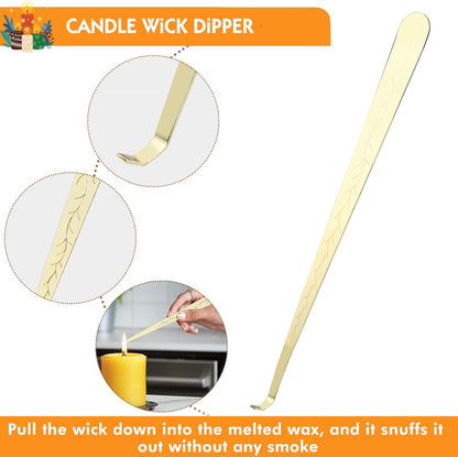 4 in 1 Candle Accessories Kit, Wick Trimmer, Candle Snuffer and Wick Trimmer, Candle Snuffer, Candle Wick Dipper with Velvet Pouch, Direction Card- Gift Package for Candle Lovers (Gold)