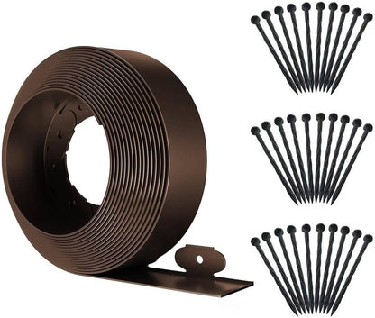 Landscape Edging,33ft x 4inch Tall Plastic Garden Edging Border with 30 Spikes,Lawn Edging for Landscaping Flower Bed,Yard,Patio-Coffee