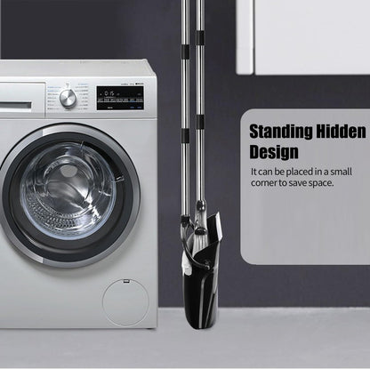 Broom and Dustpan Set with Long Handle and 6 Bonus Cleaning Tools, Upright Standing Combo with Self-Cleaning Teeth & Windproof Dustpan for Pet Hair, Home, Kitchen, Garage, Apartment