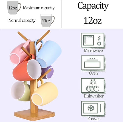 Coffee Mugs Set of 6, 12oz Ceramic Coffee Mugs with Handle, Colorful Matte Porcelain Coffee Mug for Latte, Tea, Cocoa, Cappuccino, Cups for Women Men for Home Restaurant Mug(Multicolour)