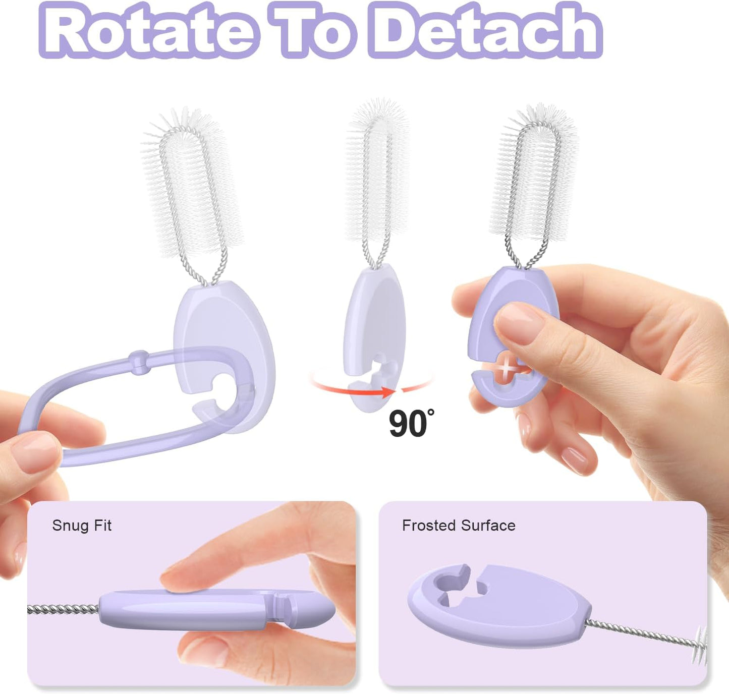 YOTIME Standing Straw Cleaner Brush Set, 4in1 Reusable Straw Brushes with Holder Ring, for Wide and Narrow Straws, Tumblers, Water Bottles and Cups, Purple