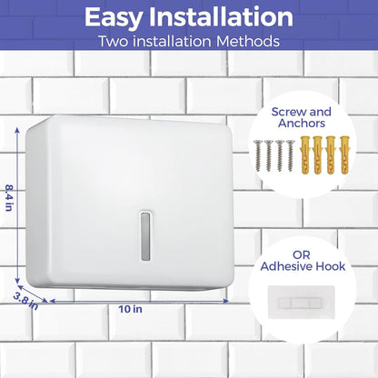 Multifold Paper Towel Dispenser Wall Mount (White) – Large Capacity C-Fold, Trifold, and Folded Commercial Hand Towels Holder for Bathroom & Restroom – Adhesive or Screw Mounted