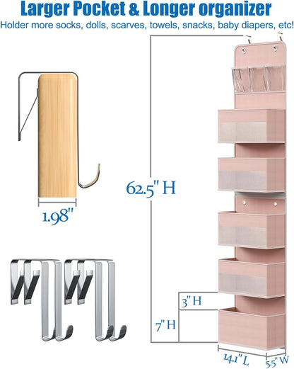 Closet Organizers and Storage, Over The Door Organizer, 6 Shelf Camper Storage, Behind The Door Storage Organizer, Wall Mount Back of Door Hanging Organizers (Pink)