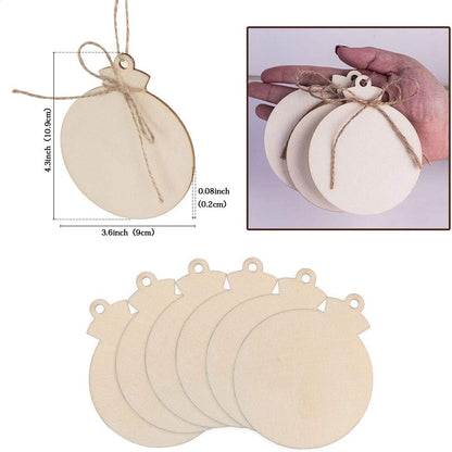 OurWarm 50pcs DIY Wooden Christmas Ornaments for Crafts, 4" Blank Wood Ornaments to Paint, Natural Unfinished Wood Slices Hanging Christmas Crafts Tree Decorations