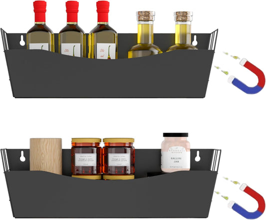 Magnetic Kitchen Organizer for Refrigerator Spice Rack Organizer Metal Magnet Shelf For Waching Machine Strong Magnetic Fridge Shelf for Microwave Kitchen Pantry Organizer No Drilling Installation