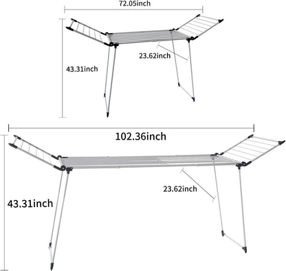 Clothes Drying Rack, Gullwing Laundry Rack Adjustable and Foldable for Easy Storage Indoor and Outdoor, White & Gray