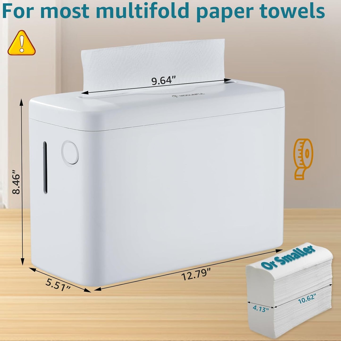 Trifold Paper Towel Dispenser Countertop, 300-Sheet Large Capacity for Multifold Paper Towel, White Heavy Duty Wide-Design