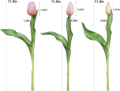 15pcs Artificial Tulips Flowers, Fake Tulips Real Touch, Faux Latex Bouquets, for Party Wedding Home Room Decoration (Pink)