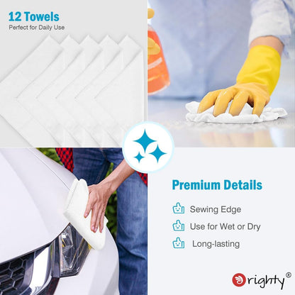 Orighty Microfiber Cleaning Cloth, 12 Pack Microfiber Towels for Cars, Highly Absorbent Car Cleaning Supplies, Lint Free Cloths Clean Rags for Car Care, House, Kitchen, 12x12 inch, White