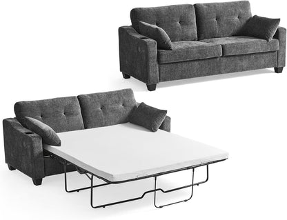 Pull Out Sofa Bed, Full Size Sleeper Sofa, 2-in-1 Convertible Corduroy Couch with USB Charging, Memory Form Couch for Living Room, Apartment and Small Space (Dark Grey, Chenille - Queen Size)