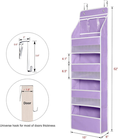 Univivi 5-Shelf Fabric Door Storage Over Door Hanging Organizer with 4 Large Pockets and 3 Small PVC Pockets Nursery Closet Cabinet Wall Mount Hanging Storage Organizers for Baby Nursery (Purple)