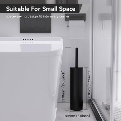 DOWRY Toilet Brush and Holder for Bathroom Storage Organization Deep Cleaning Covered Brush Cleaner Black Toilet Brush with 2 Brush Holders,Black Round