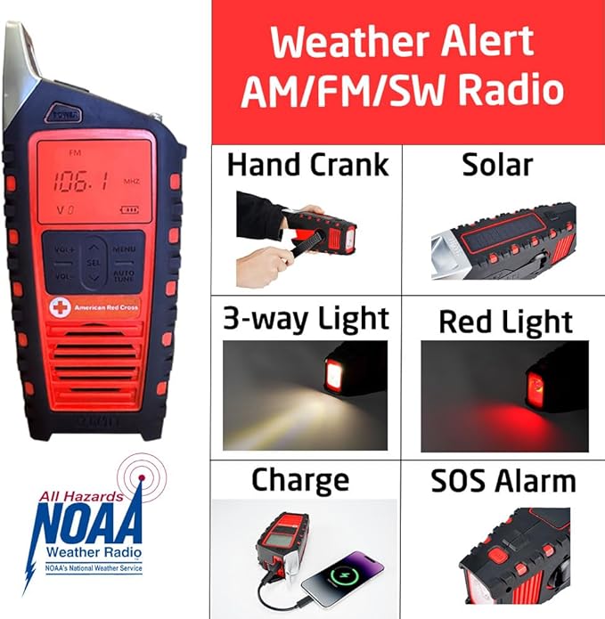 Eton Odyssey Adventure Hand Crank NOAA Weather Radio, All Band Emergency Radio, AM/FM Shortwave Storm, Bluetooth, Phone Charger, RDS, Solar, Multi-Function Flashlight, Camping, Hiking