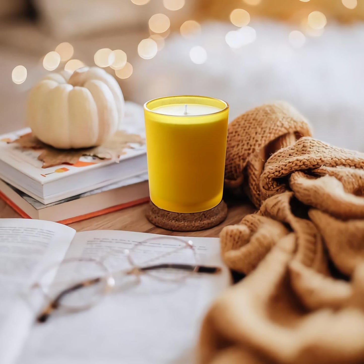 14 OZ Thick Candle Jars for Making Candles 12 Pcs, 3 Wick Empty Jars with Wood Lids for Candle Making, Sample Container, Frosted Yellow